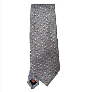 Vineyard Vines light blue & ivory koala bear & vines print 100% silk tie